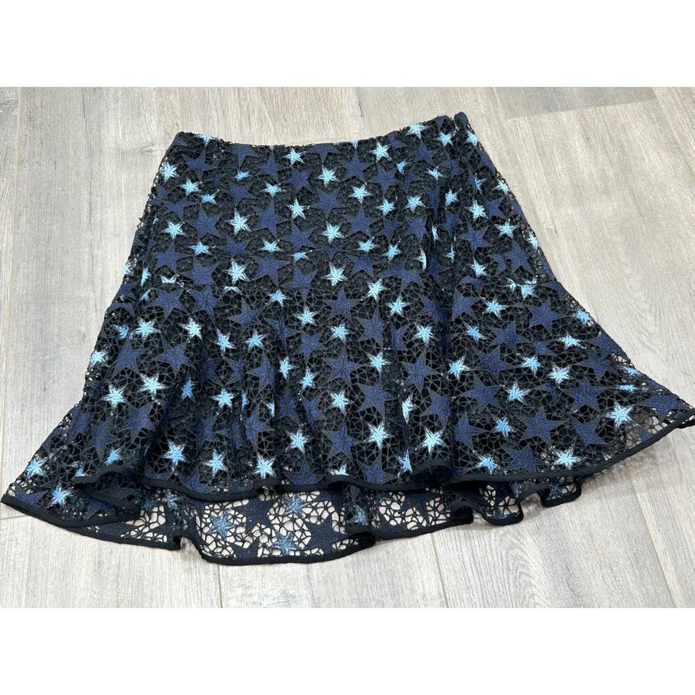 Sandro Paris Cannes Lace Star Mini Skirt High‎ Rise Side Zip Navy Blue Size 3/Lg